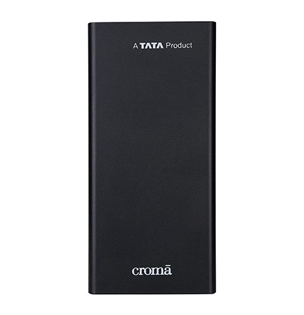 CROMA 10000 mAh Lithium Polymer Power Bank CRCA0083 with 10 Watt Fast Charging, Black